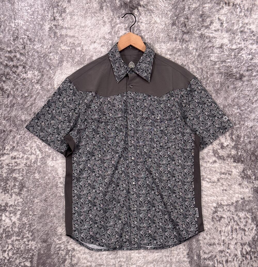 New Club Ride Cycling Shirt Small Mens Far West Gray Floral Pearl Snap